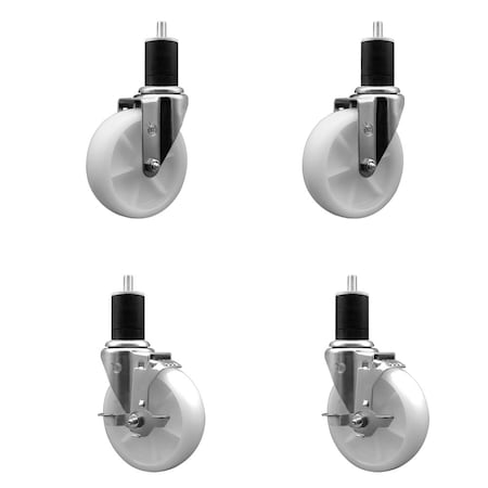 Service Caster 5'' SS Nylon Wheel Swivel 1-3/4'' Expanding Stem Caster Set 2 Brakes, 4PK SCC-SSEX20S514-NYS-2-TLB-2-134